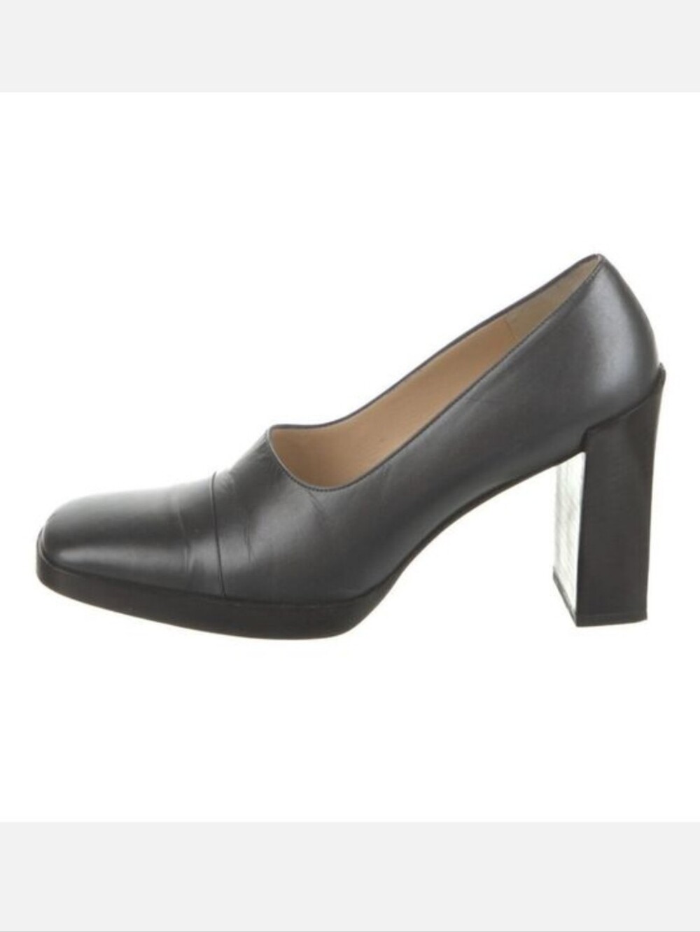 Gucci Tom Ford Leather Block Heel Square Toe Pumps In Grey EXCELLENT CONDITION